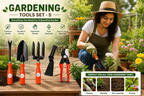 Garden Tools Set of 5 | Hand Trowel, Garden Fork, Weeder, Pruning Cutter & Khurpa | Heavy Duty Gardening Tools for Home, Lawn & Plants