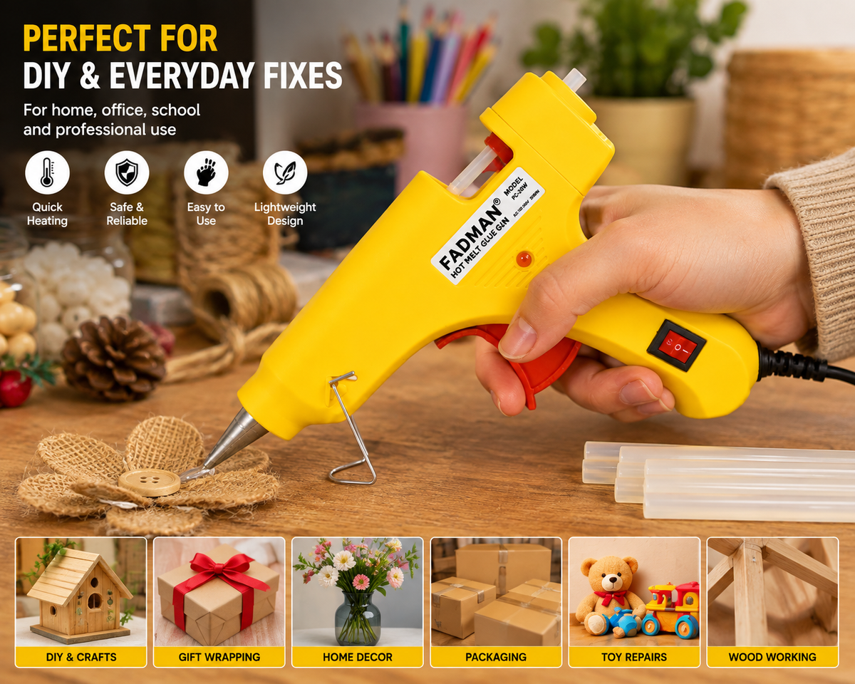 20W Hot Melt Glue Gun with 25 Pcs 7MM Glue Sticks | Mini Electric Adhesive Gun for DIY Crafts, Art, Repair & Home Projects (Yellow)