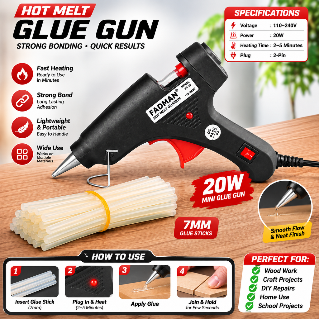 20W Hot Melt Glue Gun with 25 Pcs 7MM Glue Sticks | Mini Electric Adhesive Gun for DIY Crafts, Art, Repair & Home Projects (Black)