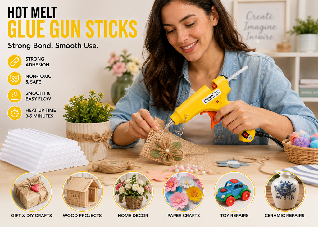 20W Hot Melt Glue Gun with 50 Pcs 7MM Glue Sticks | Mini Electric Adhesive Gun for DIY Crafts, Art, Repair & Home Projects (Yellow)