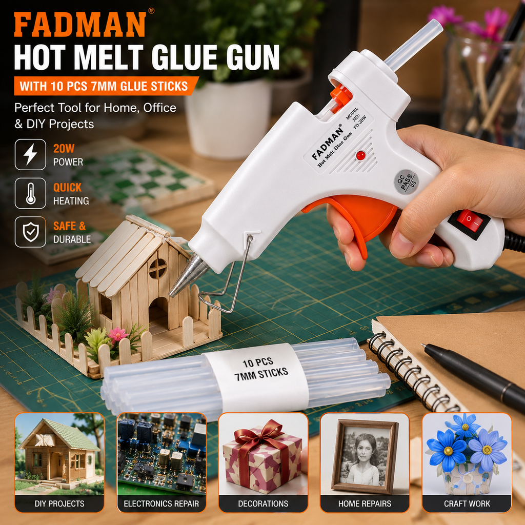 20W Hot Melt Glue Gun with 10 Pcs 7MM Glue Sticks | Mini Electric Adhesive Gun for DIY Crafts, Art, Repair & Home Projects (White)