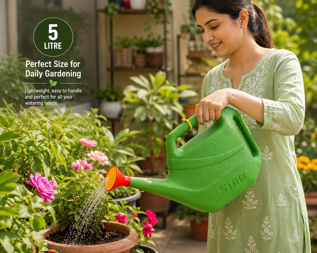 5L Plastic Garden Watering Can with Long Spout & Detachable Sprinkler Head | Lightweight Heavy Duty Water Can for Plants, Flowers, Lawn, Indoor & Outdoor Gardening
