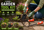 3 Pcs Garden Hand Tools Set – Weeder, Cultivator & Small Trowel, Heavy Duty Gardening Tools for Planting, Loosening Soil, Weeding & Transplanting