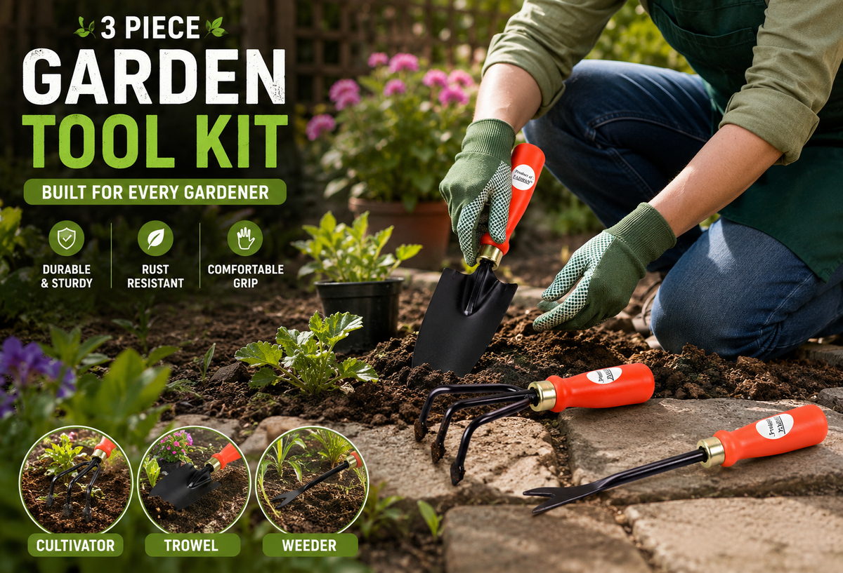 3 Pcs Garden Hand Tools Set – Weeder, Cultivator & Small Trowel, Heavy Duty Gardening Tools for Planting, Loosening Soil, Weeding & Transplanting