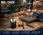 Keyless Drill Chuck with Arbor & Chuck Key – 1.5–13mm