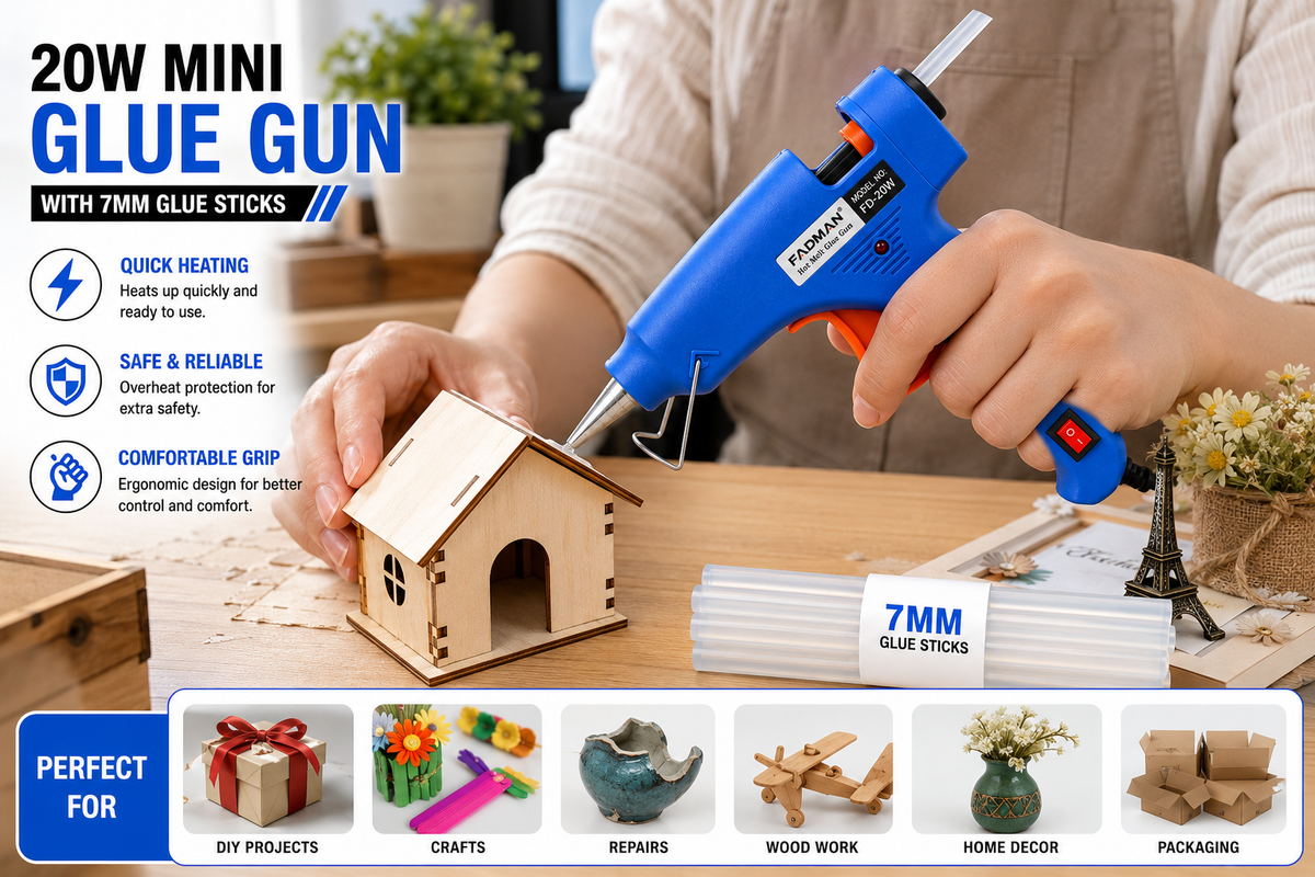 20W Hot Melt Glue Gun with 5 Pcs 7MM Glue Sticks | Mini Electric Adhesive Gun for DIY Crafts, Art, Repair & Home Projects (Blue)