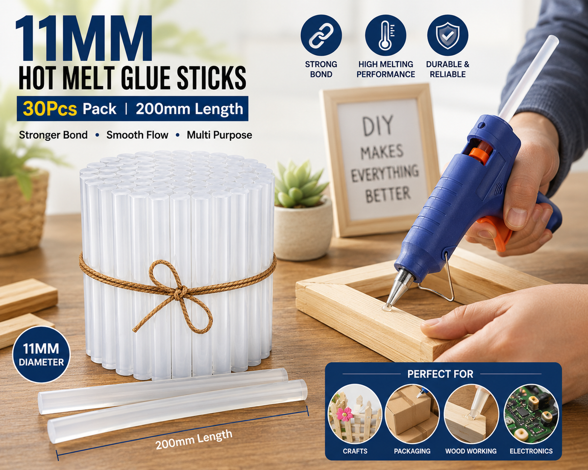 30 Pcs 11MM Hot Melt Glue Sticks, 7 Inch Transparent Adhesive Sticks for 40W to 150W Glue Guns, Strong Bonding for Craft, DIY, Repair & Decoration