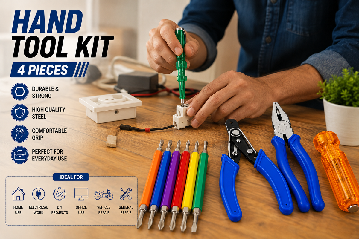 4-in-1 Multipurpose Hand Tool Kit with Combination Plier, Wire Cutter, Tester & 6-in-1 Hexagon Screwdriver Set for Home, Electrical & DIY Use
