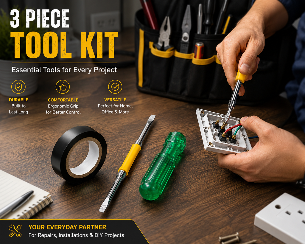 2-in-1 Screwdriver & Electrical Insulation Tape Combo | Dual-Ended Screwdriver Tool with Black PVC Tape for Home, Electrical & Repair Work