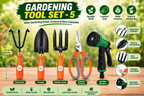 Garden Tools Set of 5 | Hand Trowel, Garden Fork, Cultivator, Pruning Scissors & Sprayer | Heavy Duty Gardening Tools Kit for Home, Lawn, Plants & Outdoor Use