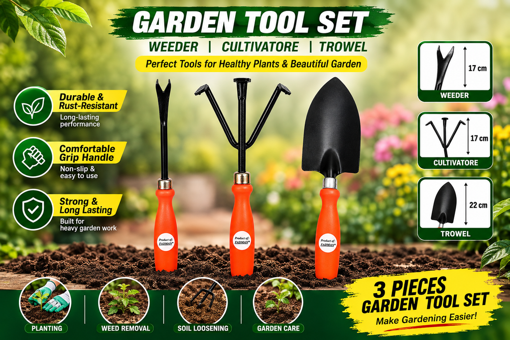 Garden Tool Set for Gardening – Weeder, Cultivator & Big Trowel Hand Tools for Soil Loosening, Weeding & Planting