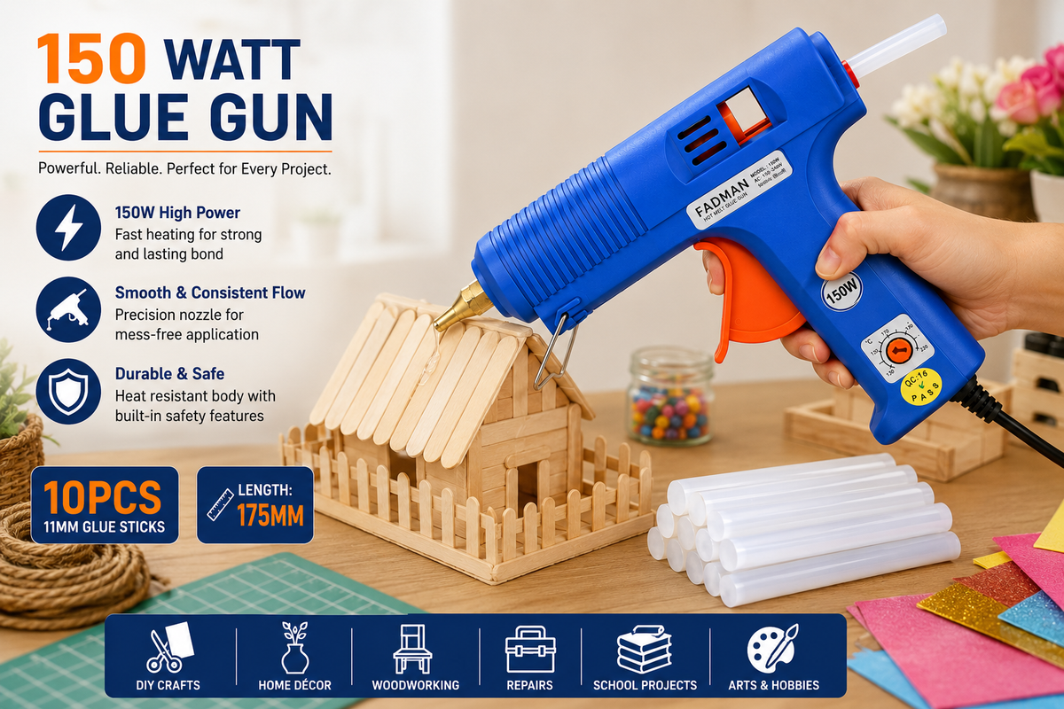 150W Hot Melt Glue Gun with 10 Pcs 11MM Glue Sticks | High Temperature Electric Adhesive Gun for DIY, Craft, Repair, Art & Home Projects