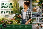 Heavy Duty Garden Hose Spray Nozzle with 8 Adjustable Spray Patterns, Water Flow Control, Hand-Free Clip & Anti-Slip Grip for Lawn, Garden & Car Cleaning
