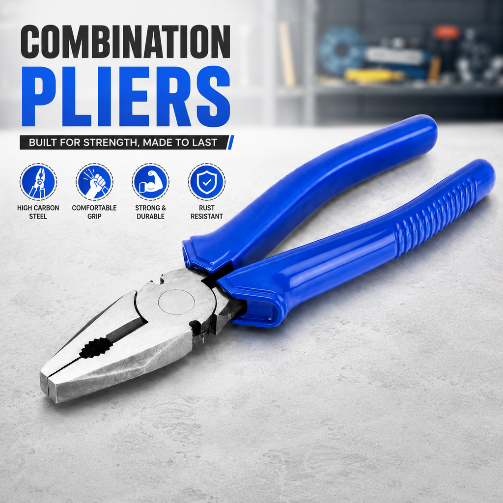 Heavy Duty Combination Pliers with Non-Slip Grip Handle, Steel Jaw for Cutting, Gripping & Wire Stripping – Multipurpose Hand Tool for Home, Workshop & Electrical Work