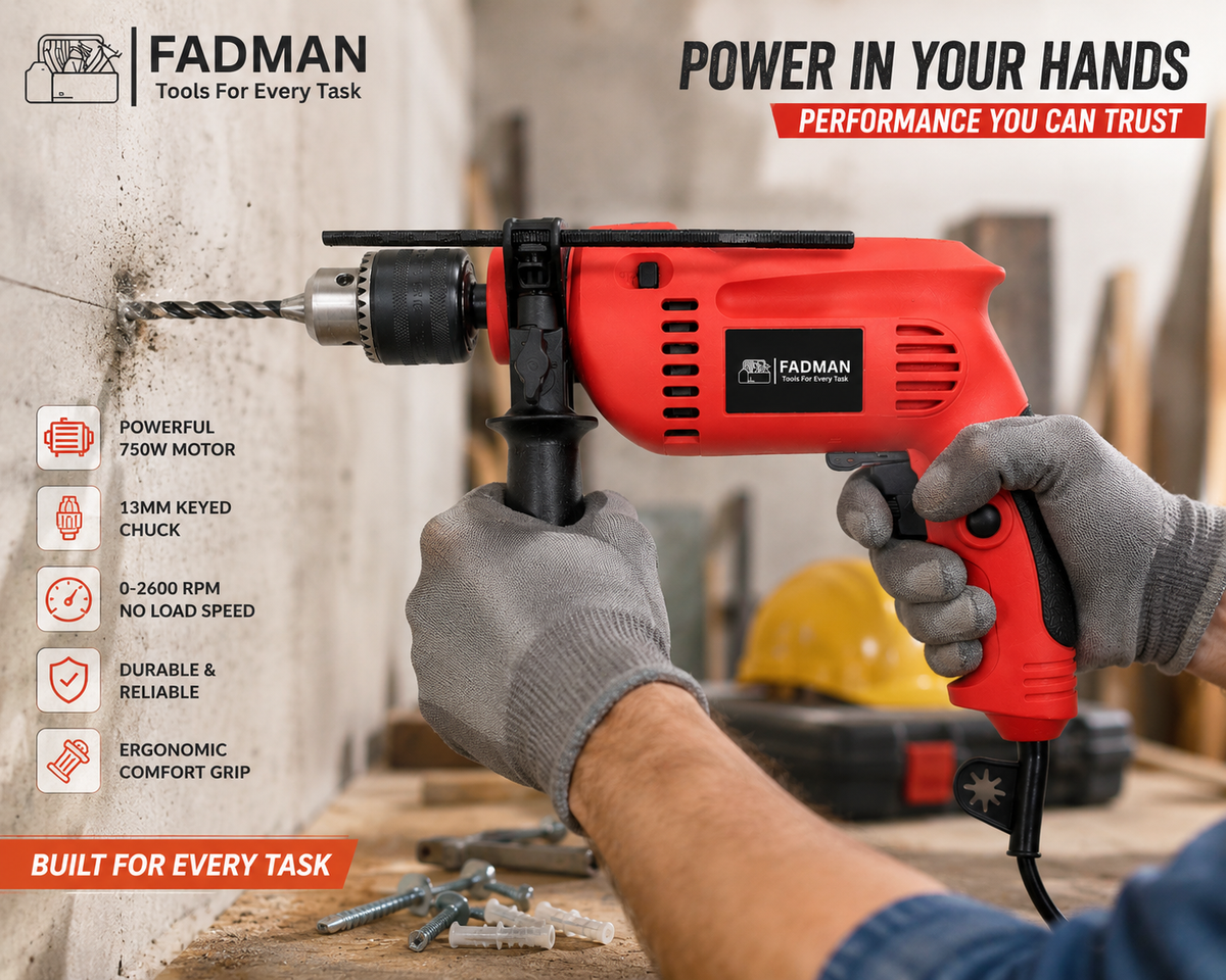 750W Electric Impact Drill Machine with 13mm Chuck, Variable Speed, Forward & Reverse Function, Hammer & Drill Mode, Auxiliary Handle and Depth Gauge for Concrete, Metal, Wood & Wall Drilling