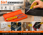 5-in-1 Screwdriver Set, 5 Interchangeable Bits, Phillips & Slotted Heads, Ergonomic Anti-Slip Handle, Portable Storage Case for Home, Electrical & Repair Work (Red)
