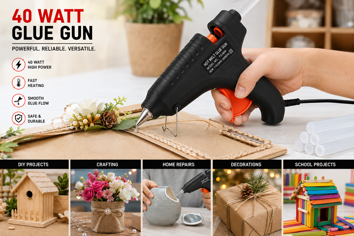 40W Hot Melt Glue Gun with 10 Pcs 11mm Glue Sticks | High Temperature Electric Adhesive Gun for Craft, DIY, Repair & Decoration