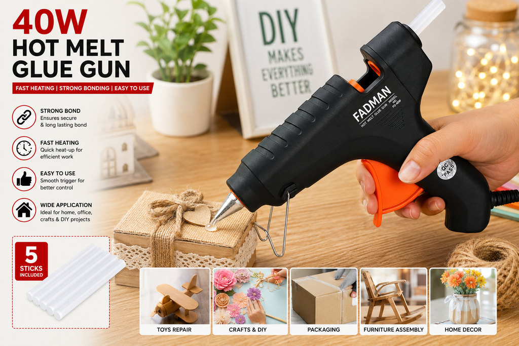 40W Hot Melt Glue Gun with 5 Pcs 11mm Glue Sticks | High Temperature Electric Adhesive Gun for Craft, DIY, Repair & Decoration