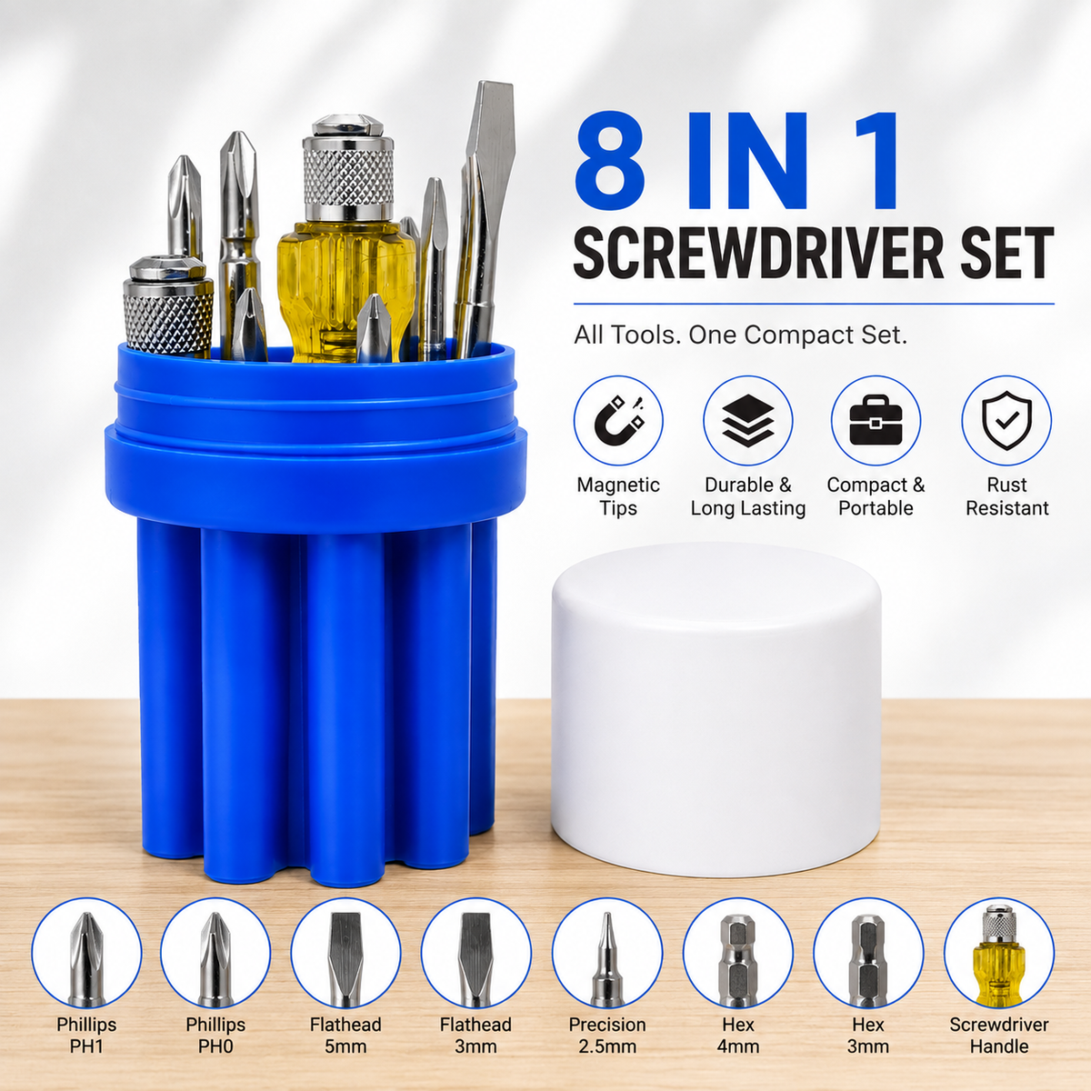 3-in-1 Hand Tool Kit with Claw Hammer, 8-in-1 Screwdriver & 200mm Adjustable Wrench, Multi-Purpose Hand Tool Set for Home Repair, DIY, Workshop & Maintenance