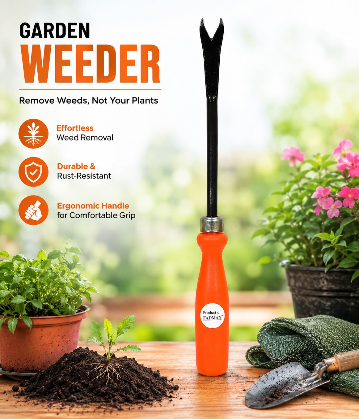 Garden Tool Set for Gardening – Weeder, Cultivator & Big Trowel Hand Tools for Soil Loosening, Weeding & Planting