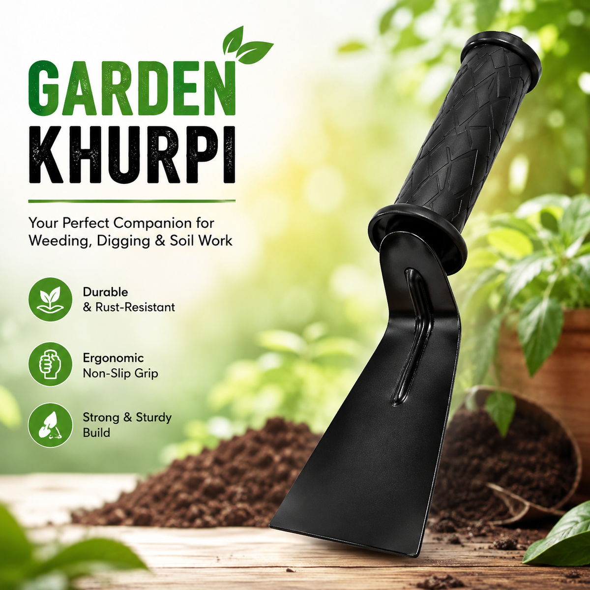 Garden Tools Set of 8 | Khurpa, Gardening Gloves, Pruning Scissors, Garden Pruner, Water Spray Nozzle & Hand Trowel Cultivator Fork Set | Gardening Tools Kit for Home, Plants, Lawn & Outdoor Use