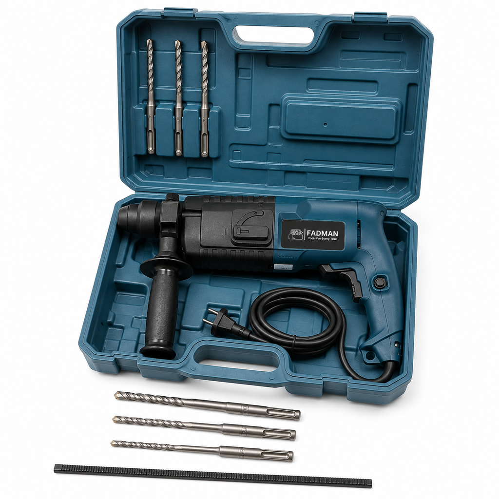 750W 20mm Rotary Hammer Drill Machine with 3 SDS Plus Drill Bits, Auxiliary Handle, Depth Gauge & Carrying Case | 850 RPM Heavy Duty Reversible Power Drill for Concrete, Wall & Masonry
