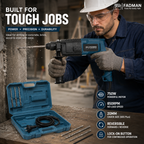 750W 20mm Rotary Hammer Drill Machine with 3 SDS Plus Drill Bits, Auxiliary Handle, Depth Gauge & Carrying Case | 850 RPM Heavy Duty Reversible Power Drill for Concrete, Wall & Masonry