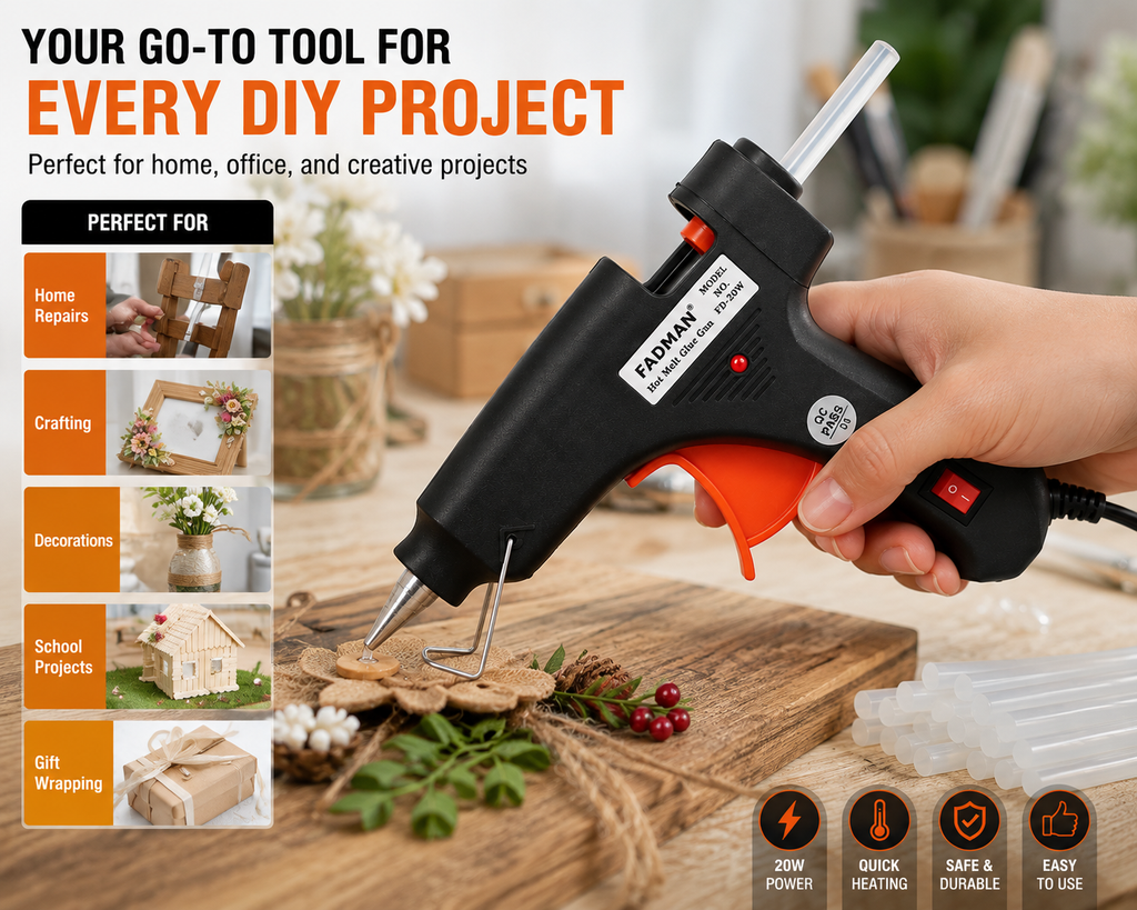 20W Hot Melt Glue Gun with 10 Pcs 7MM Glue Sticks | Mini Electric Adhesive Gun for DIY Crafts, Art, Repair & Home Projects (Black)
