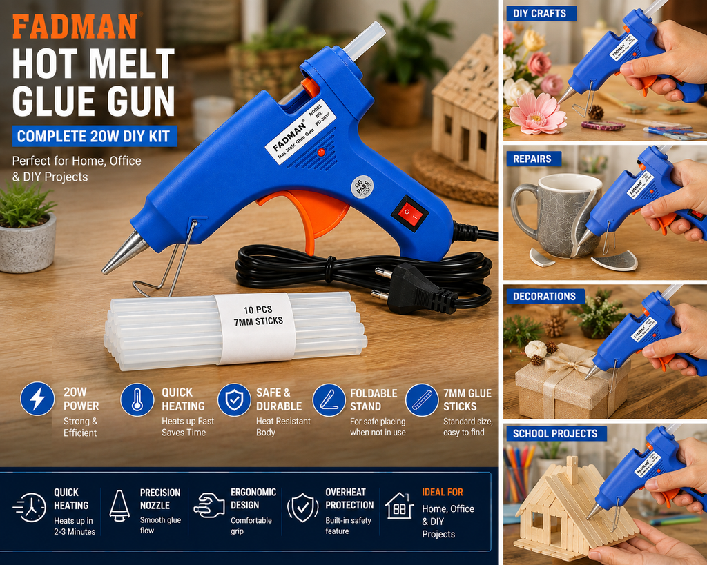 20W Hot Melt Glue Gun with 10 Pcs 7MM Glue Sticks | Mini Electric Adhesive Gun for DIY Crafts, Art, Repair & Home Projects (Blue)