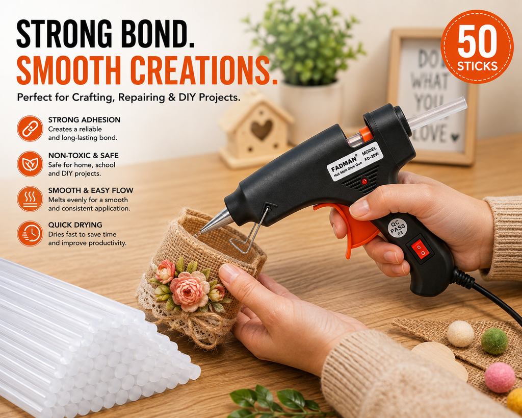 20W Hot Melt Glue Gun with 50 Pcs 7MM Glue Sticks | Mini Electric Adhesive Gun for DIY Crafts, Art, Repair & Home Projects (Black)