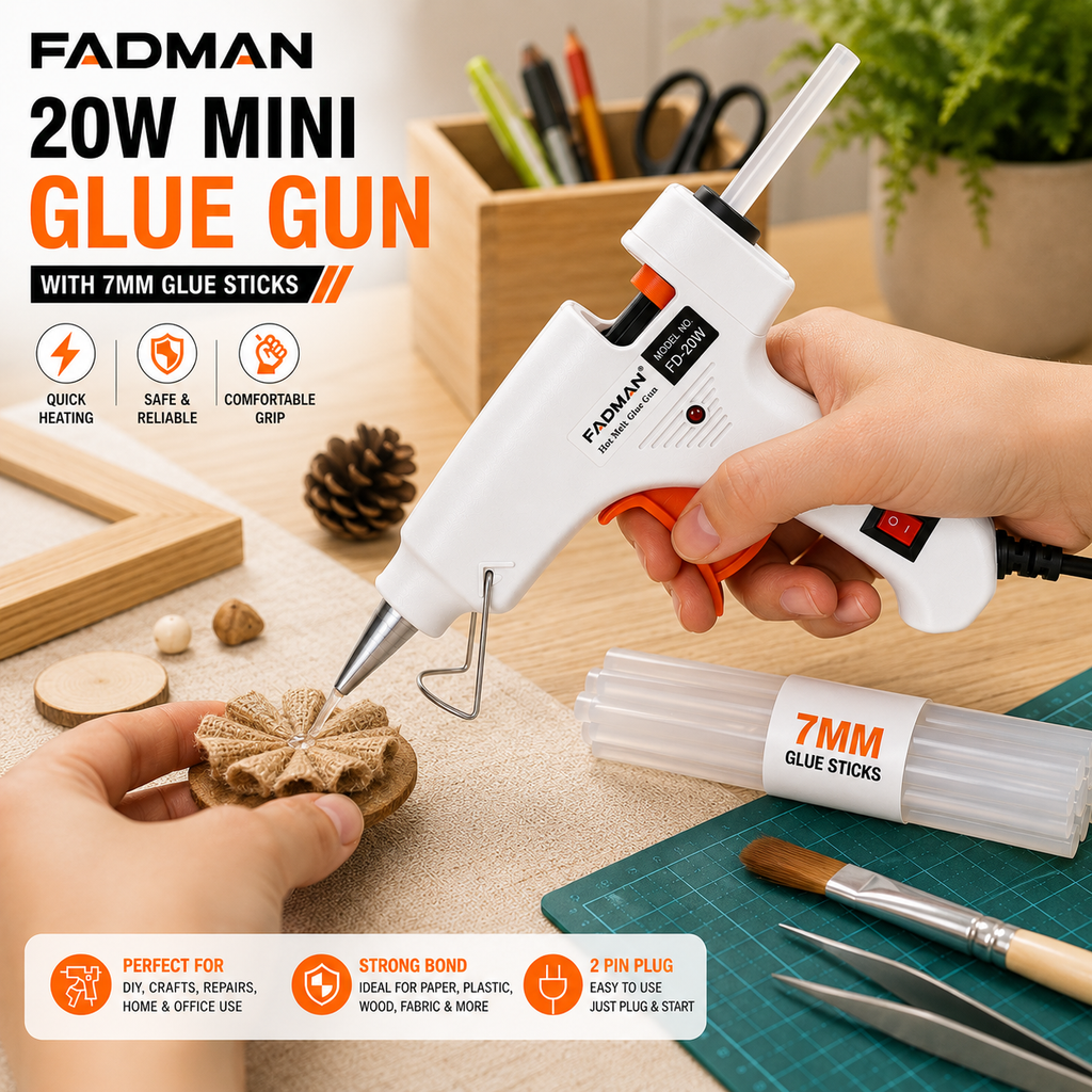 20W Hot Melt Glue Gun with 5 Pcs 7MM Glue Sticks | Mini Electric Adhesive Gun for DIY Crafts, Art, Repair & Home Projects (White)