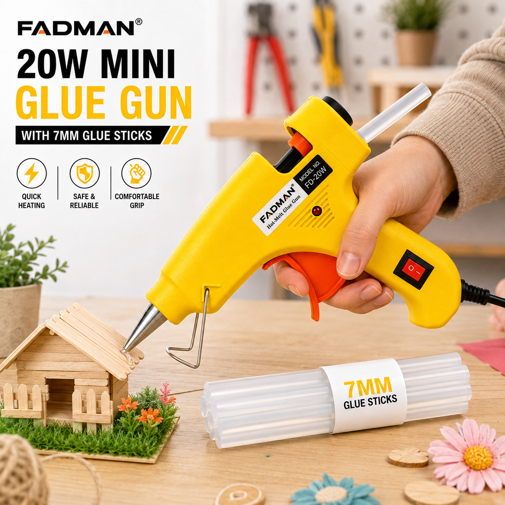 20W Hot Melt Glue Gun with 5 Pcs 7MM Glue Sticks | Mini Electric Adhesive Gun for DIY Crafts, Art, Repair & Home Projects (Yellow)