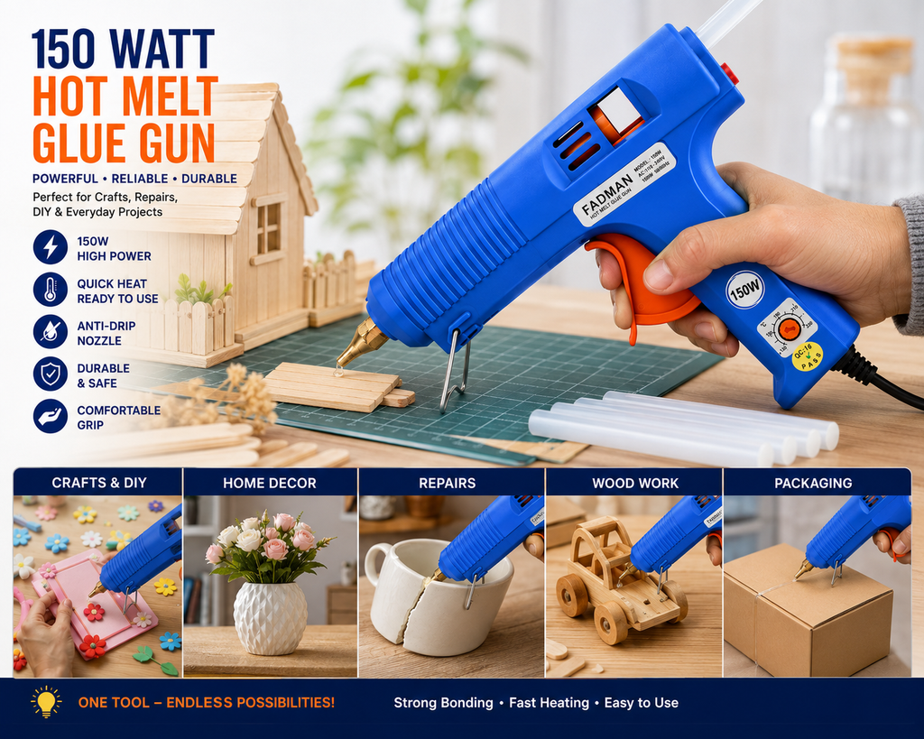 150W Hot Melt Glue Gun with 5 Pcs 11MM Glue Sticks | High Temperature Electric Adhesive Gun for DIY, Craft, Repair, Art & Home Projects