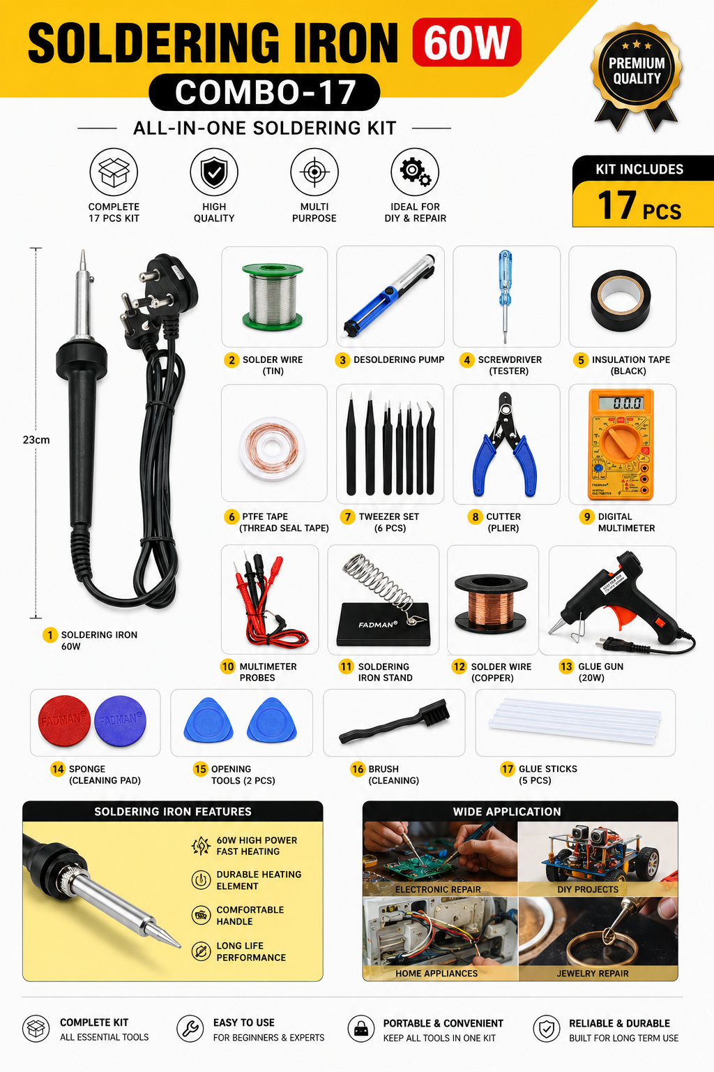 60W SOLDERING IRON KIT PACK OF 17